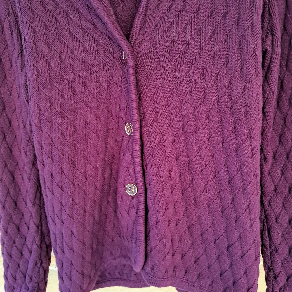 Appleseeds Petites Burgundy Basket Weave Cotton Cardigan Size SP - Picture 3 of 8